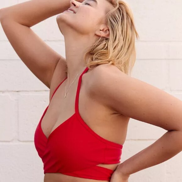 Aerie Wrap Halter Adjustable Straps Bikini Top Red Size M NWT - Picture 2 of 7